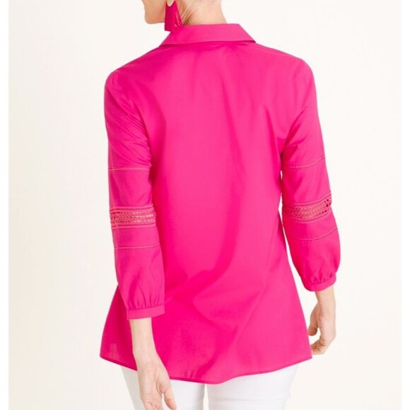 Chico's No-Iron Pop-Over Top Size 3 XL 16/18 Cotton Stretch Ladder Sleeve V-Neck - Picture 2 of 8